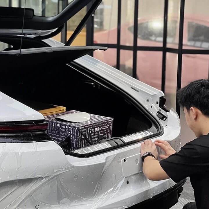Clear Paint protection film on white Porsche