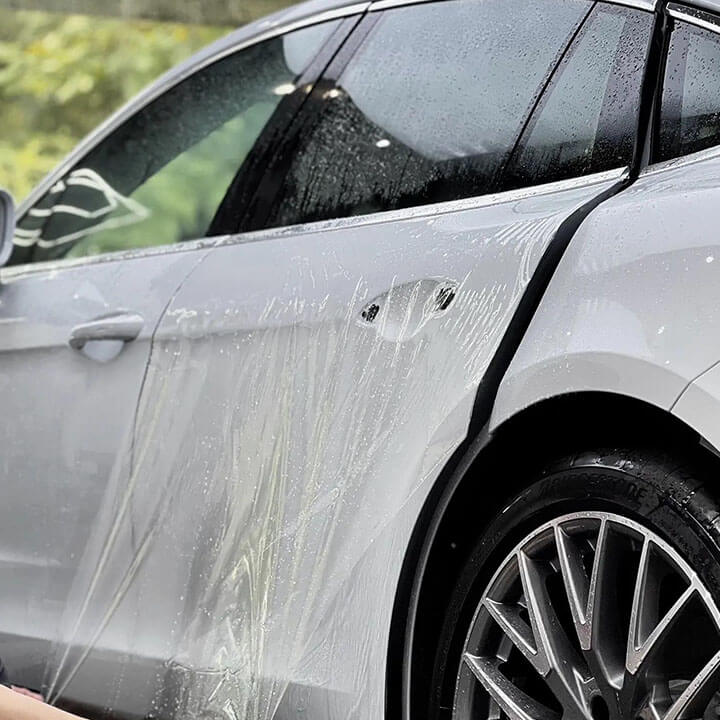 Clear Paint protection film on white Porsche