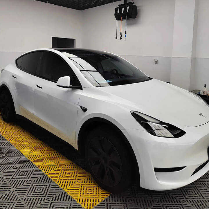 Tesla white model Y clear PPF installation